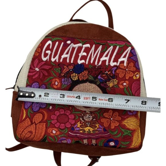 Handmade Guatemala Embroidered Mini Backpack Suede & Woven Fabric Material - Picture 4 of 9